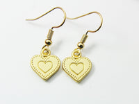 Gold Heart Charm Earrings, Heart Dot Charm, Matt Gold Heart Charm, Heart Jewelry, Girlfriend Gift, N2778