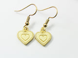 Gold Heart Charm Earrings, Heart Dot Charm, Matt Gold Heart Charm, Heart Jewelry, Girlfriend Gift, N2778