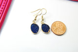 Gold Druzy Pendant Earrings, Electroplate Druzy Resin Pendants, Prussian Blue Druzy Jewelry, Granddaughter Gift, N2786