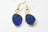 Gold Druzy Pendant Earrings, Electroplate Druzy Resin Pendants, Prussian Blue Druzy Jewelry, Granddaughter Gift, N2786