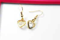 Gold Heart Zirconia Charm Earrings, Heart Cubic Zirconia Charm, Gemstone Jewelry, Mother's Day Gifts, N2790