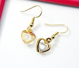 Gold Heart Zirconia Charm Earrings, Heart Cubic Zirconia Charm, Gemstone Jewelry, Mother's Day Gifts, N2790
