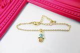 Gold Hamsa Blue Evil Eye Charm Bracelet, Evil Eye, N2821