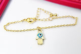 Gold Hamsa Blue Evil Eye Charm Bracelet, Evil Eye, N2821