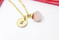 Best Christmas Gift, Gold Natural Rose Quartz Necklace, Natural Gemstone Jewelry N2803