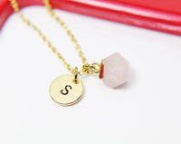 Best Christmas Gift, Gold Natural Rose Quartz Necklace, Natural Gemstone Jewelry N2803