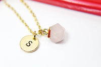 Best Christmas Gift, Gold Natural Rose Quartz Necklace, Natural Gemstone Jewelry N2803