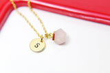 Best Christmas Gift, Gold Natural Rose Quartz Necklace, Natural Gemstone Jewelry N2803