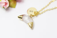 Crescent Moon Quartz Necklace, Natural Gemstone Jewelry N2811