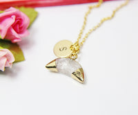 Crescent Moon Quartz Necklace, Natural Gemstone Jewelry N2811