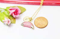 Crescent Necklace, Moon Necklace, Pink White Jade Necklace Natural Gemstone Jewelry N2813