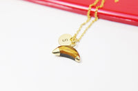 Crescent Moon Tiger Eye Charm Necklace, Natural Gemstone Jewelry N2815