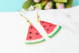 Red Watermelon Earrings, Gold Watermelon Charm Earrings, Watermelon Fruit Jewelry, Summer Fun Food, Miniature Earrings, Summer Gift, N2099E