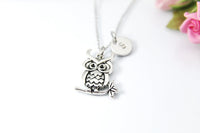 Silver Owl Charm Necklace, Personalized, N2827