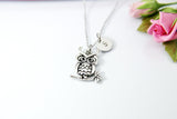 Silver Owl Charm Necklace, Personalized, N2827