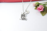 Silver Owl Charm Necklace, Personalized, N2827