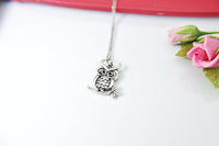 Silver Owl Bird Charm Necklace, N164