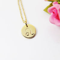 Gold Leo Charm Necklace, Zodiac Horoscope Charm, 18K Gold over Brass, Astrological Zodiac Signs, Zodiac Symbols, Birthday, N2842