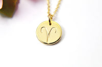 Gold Aries Charm Necklace, Zodiac Horoscope Charm, 18K Gold over Brass, Astrological Zodiac Signs, Zodiac Symbols, Birthday, N2844