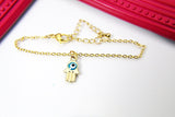 Gold Hamsa Blue Evil Eye Charm Bracelet, Evil Eye, N2821