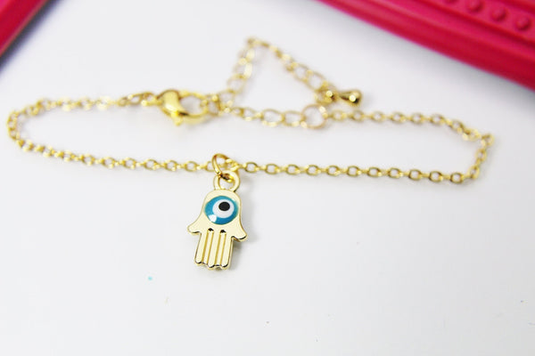 Gold Hamsa Blue Evil Eye Charm Bracelet, Evil Eye, N2821