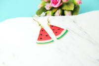 Red Watermelon Earrings, Gold Watermelon Charm Earrings, Watermelon Fruit Jewelry, Summer Fun Food, Miniature Earrings, Summer Gift, N2099E