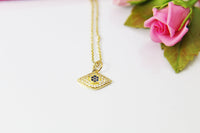 Evil Eye Necklace, Gold Evil Eye Charm, CZ Diamond Jewelry, Dainty Necklace, Delicate Minimal Necklace, Mothers Day Gift, G044