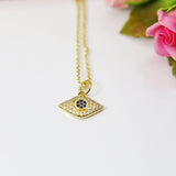 Evil Eye Necklace, Gold Evil Eye Charm, CZ Diamond Jewelry, Dainty Necklace, Delicate Minimal Necklace, Mothers Day Gift, G044