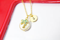 Gold Natural Cultured Freshwater Pearl Palm Tree Necklace, Anniversary Gifts, Wedding Anniversary, N2907