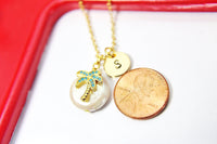 Gold Natural Cultured Freshwater Pearl Palm Tree Necklace, Anniversary Gifts, Wedding Anniversary, N2907