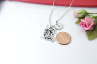 Silver Owl Charm Necklace, Personalized, N2827