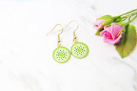 Gold Kiwi Charm Earrings, Beautiful Green Kiwi Earrings, Green Kiwi Slice Charm Earrings, Fruit Jewelry, N2834
