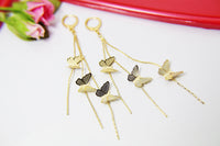 Gold Butterfly Tassel Long Earrings, Butterfly Bug Insect Jewelry, N2924