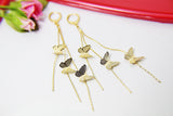 Gold Butterfly Tassel Long Earrings, Butterfly Bug Insect Jewelry, N2924