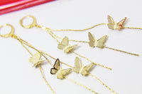 Gold Butterfly Tassel Long Earrings, Butterfly Bug Insect Jewelry, N2924