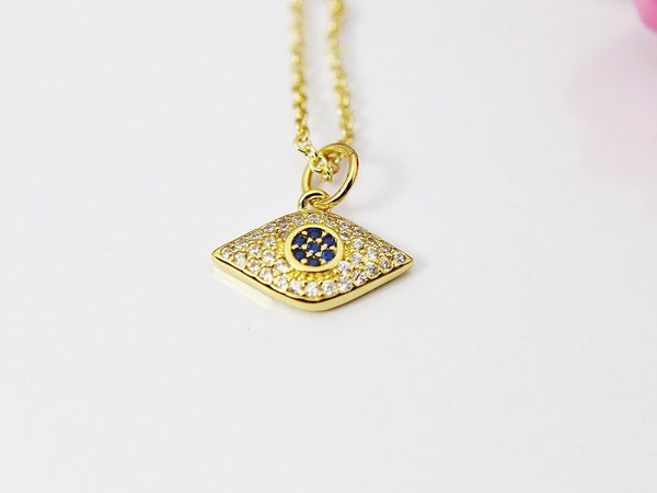 Evil Eye Necklace, Gold Evil Eye Charm, CZ Diamond Jewelry, Dainty Necklace, Delicate Minimal Necklace, Mothers Day Gift, G044