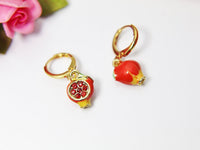 Gold Red Pomegranate Earrings, Red Pomegranate Seed, Hannukah Gifts, Persephone, Botanical Fertility Gift, N2945