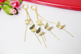 Gold Butterfly Tassel Long Earrings, Butterfly Bug Insect Jewelry, N2924