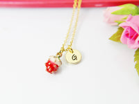 Gold  Red Strawberry Necklace, Daughter Necklace, Gift for Daughter, Daughter Jewelry, Cute Strawberry Jewelry, Personalized Gift, N2930