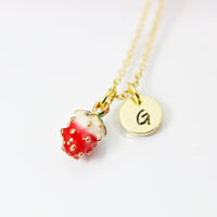 Gold  Red Strawberry Necklace, Daughter Necklace, Gift for Daughter, Daughter Jewelry, Cute Strawberry Jewelry, Personalized Gift, N2930