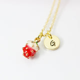 Gold  Red Strawberry Necklace, Daughter Necklace, Gift for Daughter, Daughter Jewelry, Cute Strawberry Jewelry, Personalized Gift, N2930