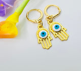 Gold Hamsa Evil Eye Earrings, N2964