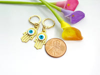 Gold Hamsa Evil Eye Earrings, N2964