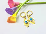 Gold Hamsa Evil Eye Earrings, N2964