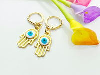 Gold Hamsa Evil Eye Earrings, N2964