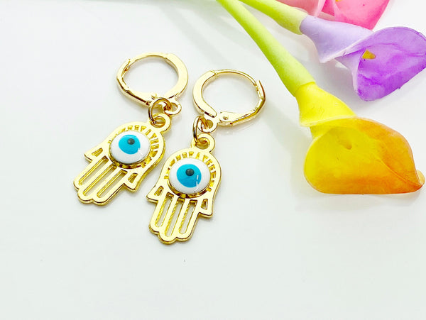 Gold Hamsa Evil Eye Earrings, N2964