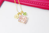 Gold Pink Press Flower Necklace, N2984