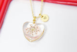 Gold Heart Pink Flower, Personalized, N2955