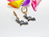Halloween Earrings, Gold Hoop or Dangle Cute Black Bat Earrings, Halloween Jewelry Gift, N2985