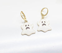Halloween Earrings, Gold Hoop or Dangle Cute Black White Ghost Earrings, Halloween Jewelry Gift, N2986